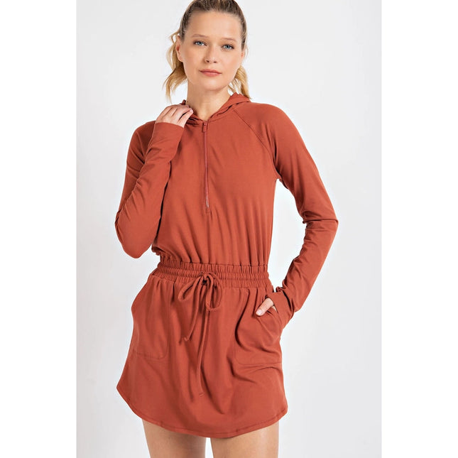 Butter 2 in 1 Longsleeves Romper with Hoodie DK Terracotta