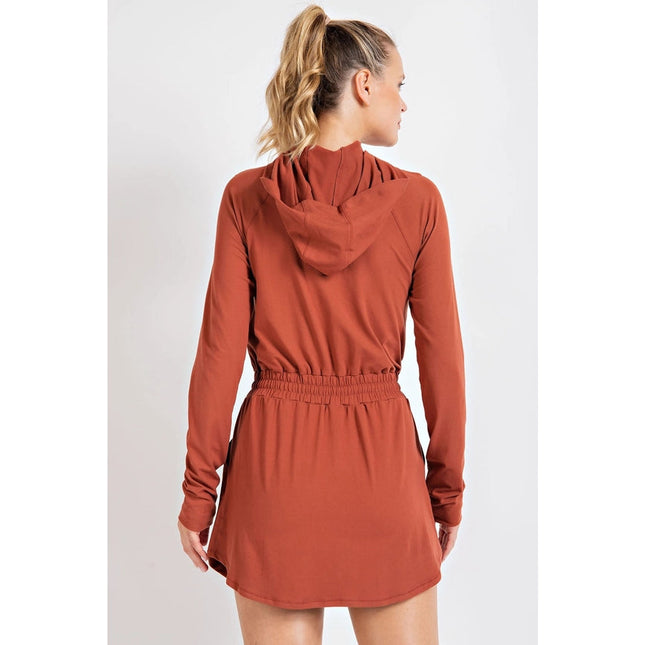 Butter 2 in 1 Longsleeves Romper with Hoodie DK Terracotta