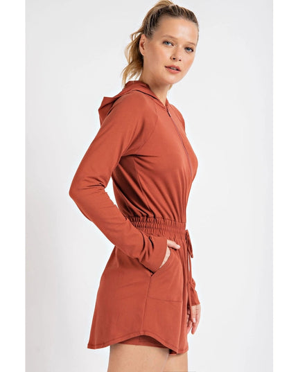 Butter 2 in 1 Longsleeves Romper with Hoodie DK Terracotta