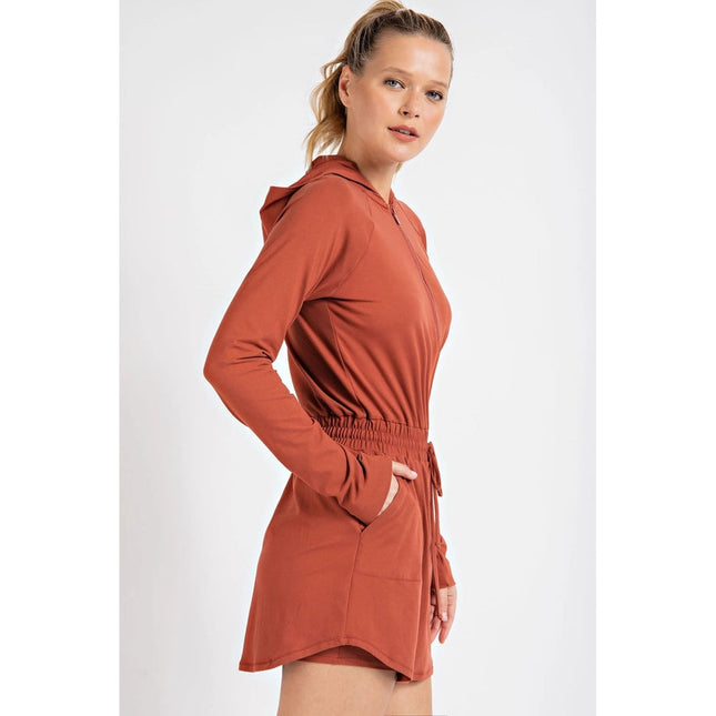 Butter 2 in 1 Longsleeves Romper with Hoodie DK Terracotta