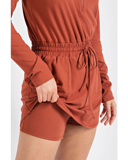 Butter 2 in 1 Longsleeves Romper with Hoodie DK Terracotta