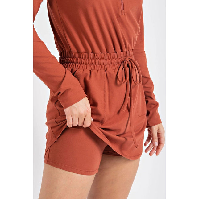 Butter 2 in 1 Longsleeves Romper with Hoodie DK Terracotta