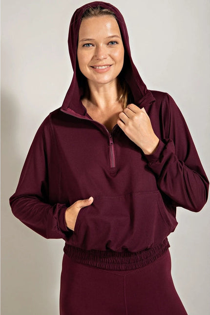 Butter Quarter Zip Hoodie with Kangaroo Pocket Cassis