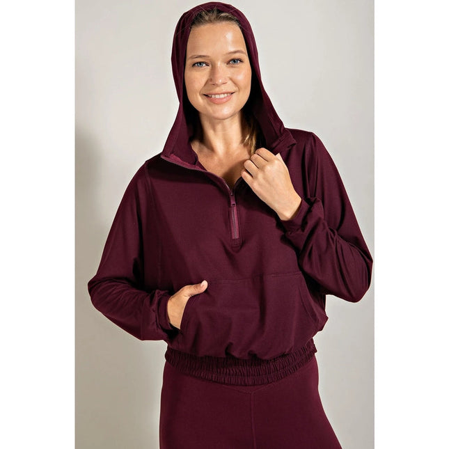 Butter Quarter Zip Hoodie with Kangaroo Pocket Cassis