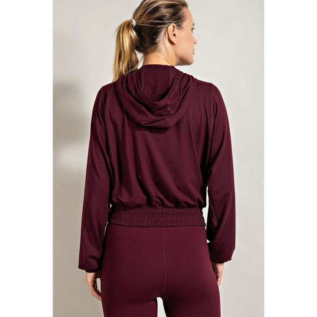 Butter Quarter Zip Hoodie with Kangaroo Pocket Cassis