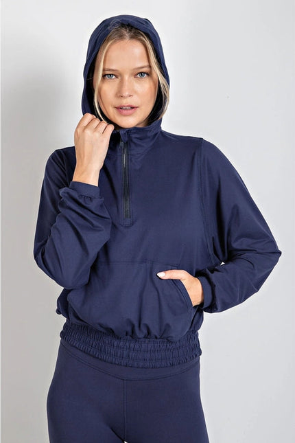 Butter Quarter Zip Hoodie with Kangaroo Pocket Navy