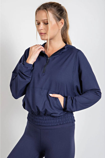 Butter Quarter Zip Hoodie with Kangaroo Pocket Navy