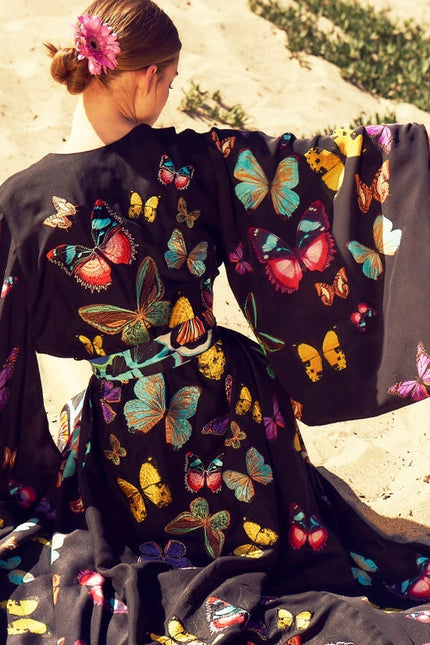 Butterfly Maxi Kimono - Black