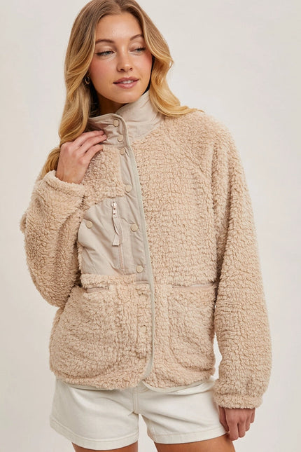 Button Down Fleece Sherpa Jacket BEIGE