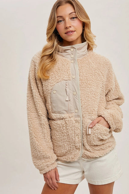 Button Down Fleece Sherpa Jacket BEIGE