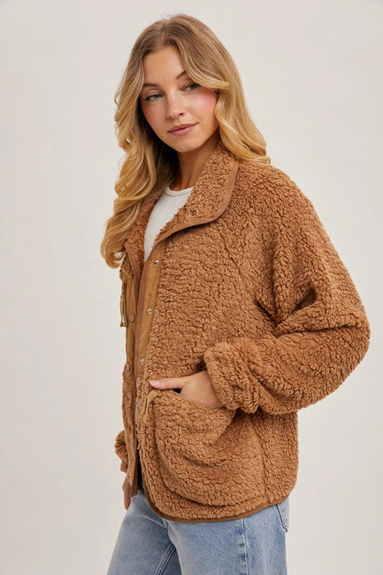 Button Down Fleece Sherpa Jacket CAMEL