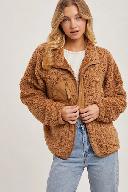 Button Down Fleece Sherpa Jacket CAMEL