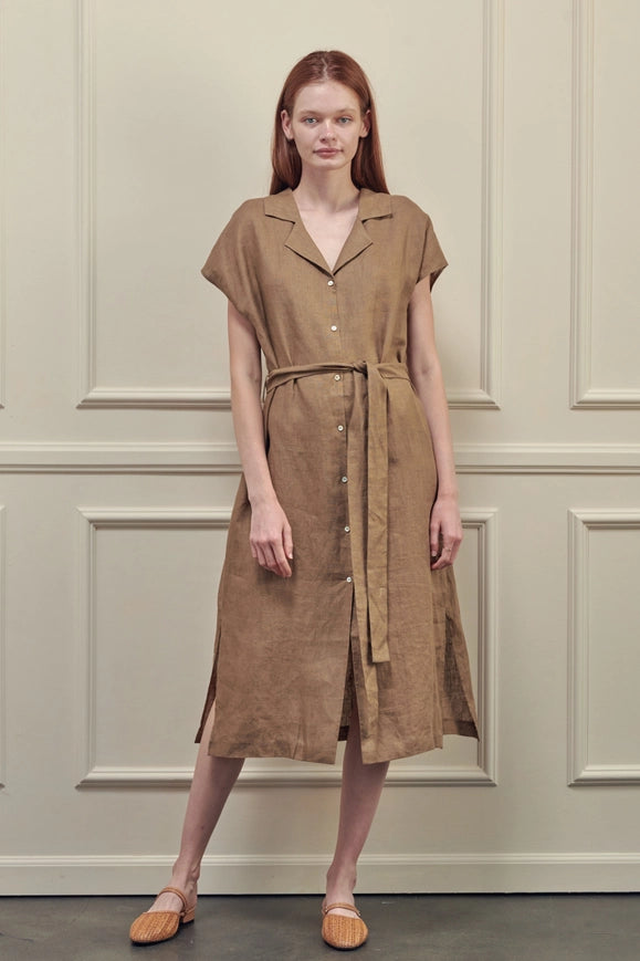 Button-Down Shirts Dress-Dress-amente-S-Mocha-Urbanheer