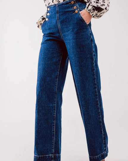 Button Front Jean in Mid Blue