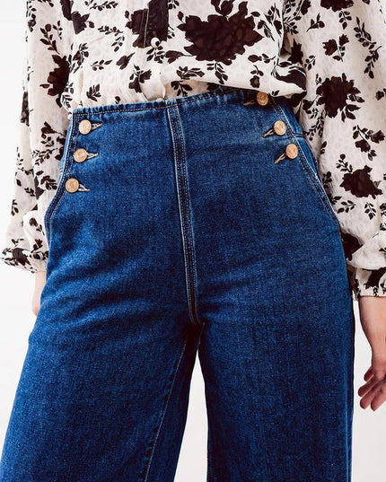 Button Front Jean in Mid Blue