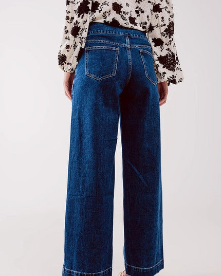 Button Front Jean in Mid Blue