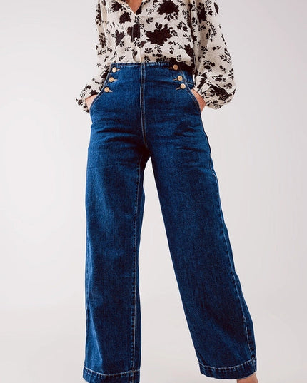 Button Front Jean in Mid Blue