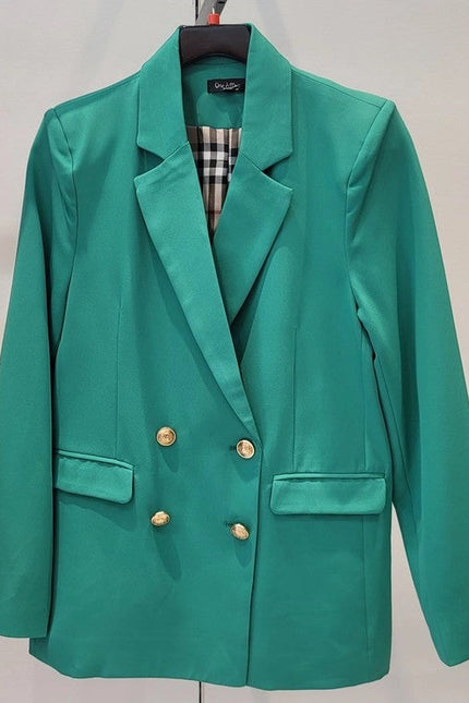 Button Front Long Sleeve Blazer-Blazer-One n' More Inc.-S-KELLY GREEN-Urbanheer