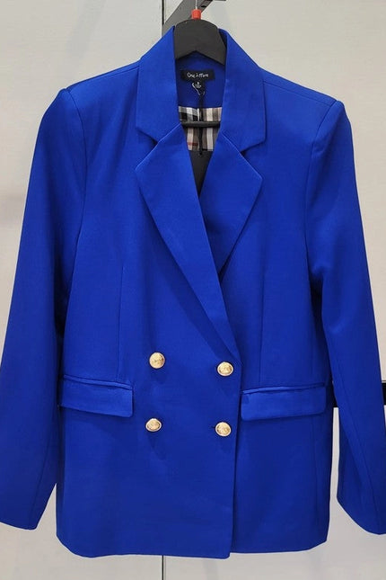 Button Front Long Sleeve Blazer-Blazer-One n' More Inc.-S-ROYAL BLUE-Urbanheer