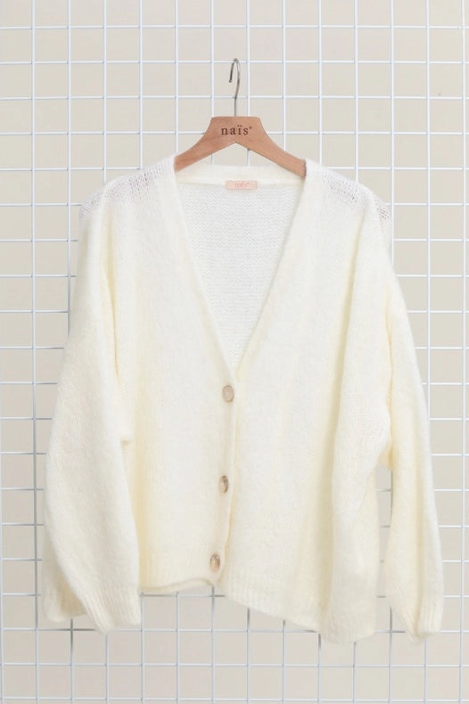 Buttoned Cardigan, In Mohair And Wool