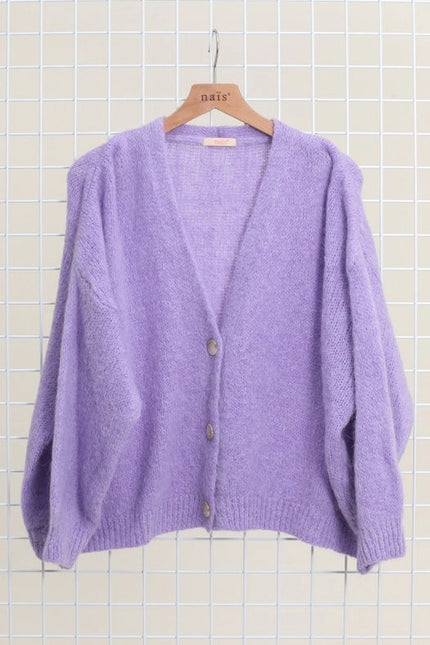 Buttoned Cardigan, In Mohair And Wool