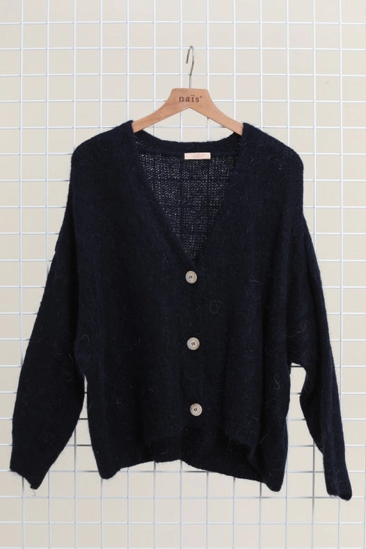 Buttoned Cardigan, In Mohair And Wool