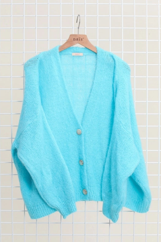 Buttoned Cardigan, In Mohair And Wool