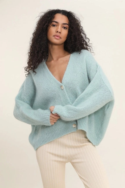 Buttoned Cardigan, In Mohair And Wool