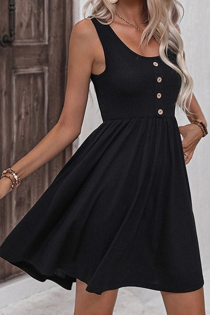 Buttoned Pleated Suspender Slim Dress