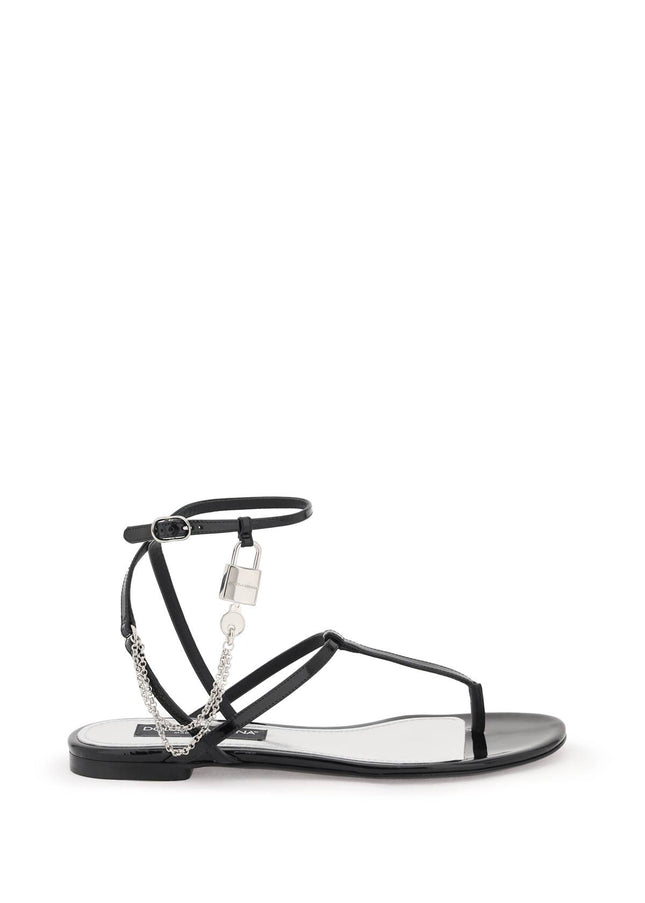 Dolce & Gabbana patent leather thong sandals with padlock