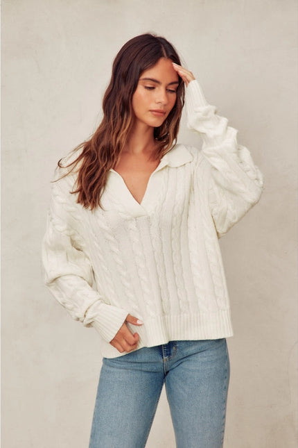 Cable Knit Collared Sweater IVORY