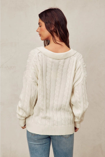 Cable Knit Collared Sweater IVORY