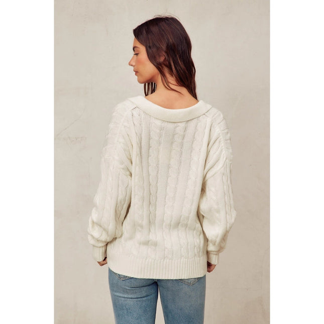 Cable Knit Collared Sweater IVORY