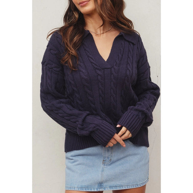 Cable Knit Collared Sweater NAVY