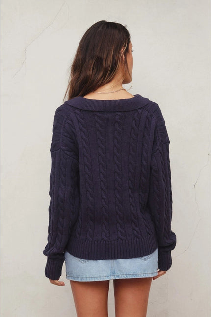 Cable Knit Collared Sweater NAVY