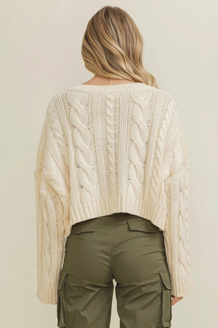 Cable Knit Cropped Sweater For Women Cream