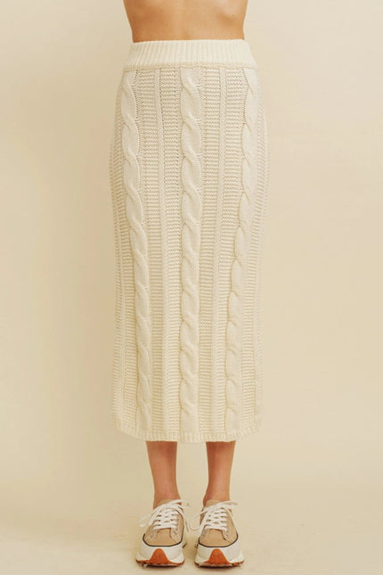 Cable Knit Side Slit Skirt-Skirt-Cloud Ten-S-Cream-Urbanheer