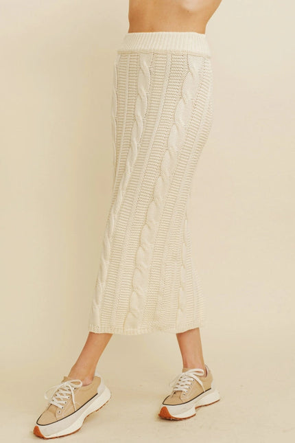 Cable Knit Side Slit Skirt-Skirt-Cloud Ten-Urbanheer