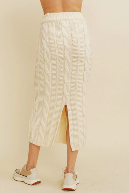 Cable Knit Side Slit Skirt-Skirt-Cloud Ten-Urbanheer