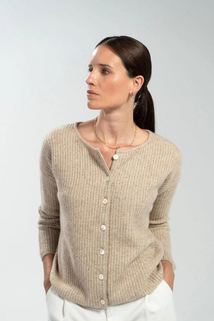 Camille Cashmere and Silk Cardigan Jaspe Beige