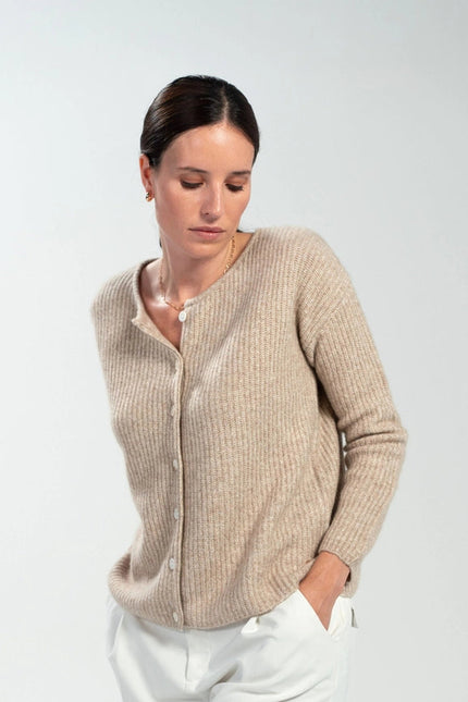 Camille Cashmere and Silk Cardigan Jaspe Beige