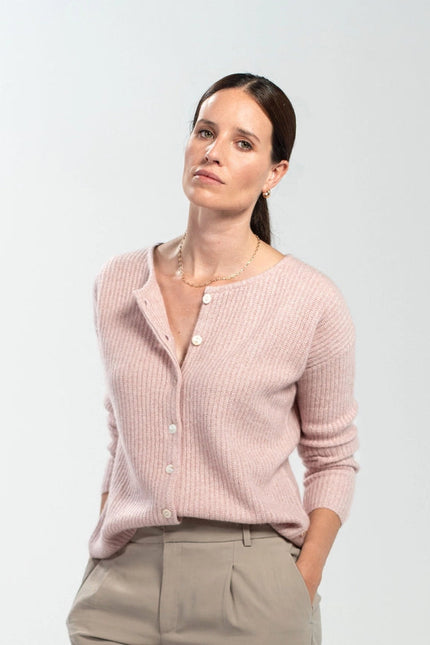 Camille Cashmere and Silk Cardigan Jaspe Pink