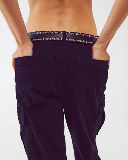 Cargo Pants With Tassel Ends In Black