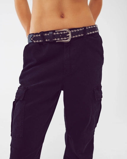 Cargo Pants With Tassel Ends In Black