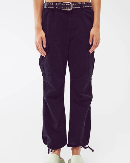 Cargo Pants With Tassel Ends In Black