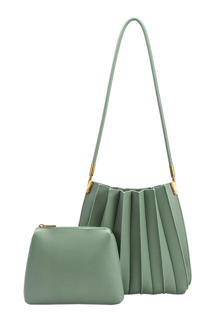 Carrie Sage Pleated Vegan Shoulder Bag