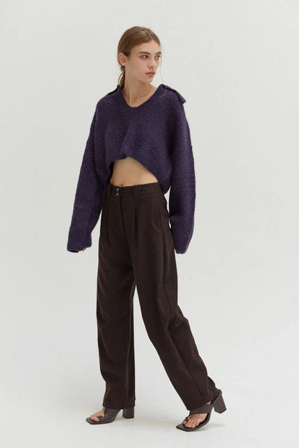 Carter Waffle Polo Sweater Knit Top Purple