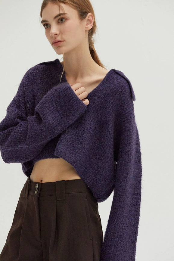 Carter Waffle Polo Sweater Knit Top Purple