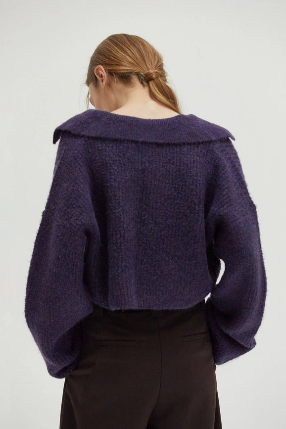 Carter Waffle Polo Sweater Knit Top Purple