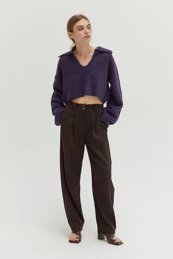 Carter Waffle Polo Sweater Knit Top Purple